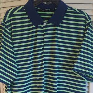 Walter Hagen Men's Polo with Navy and Lime Stripes L